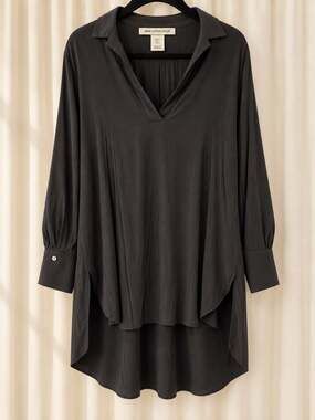 H&M Conscious Black Long Sleeve Split Neck Tunic Blouse Size 8